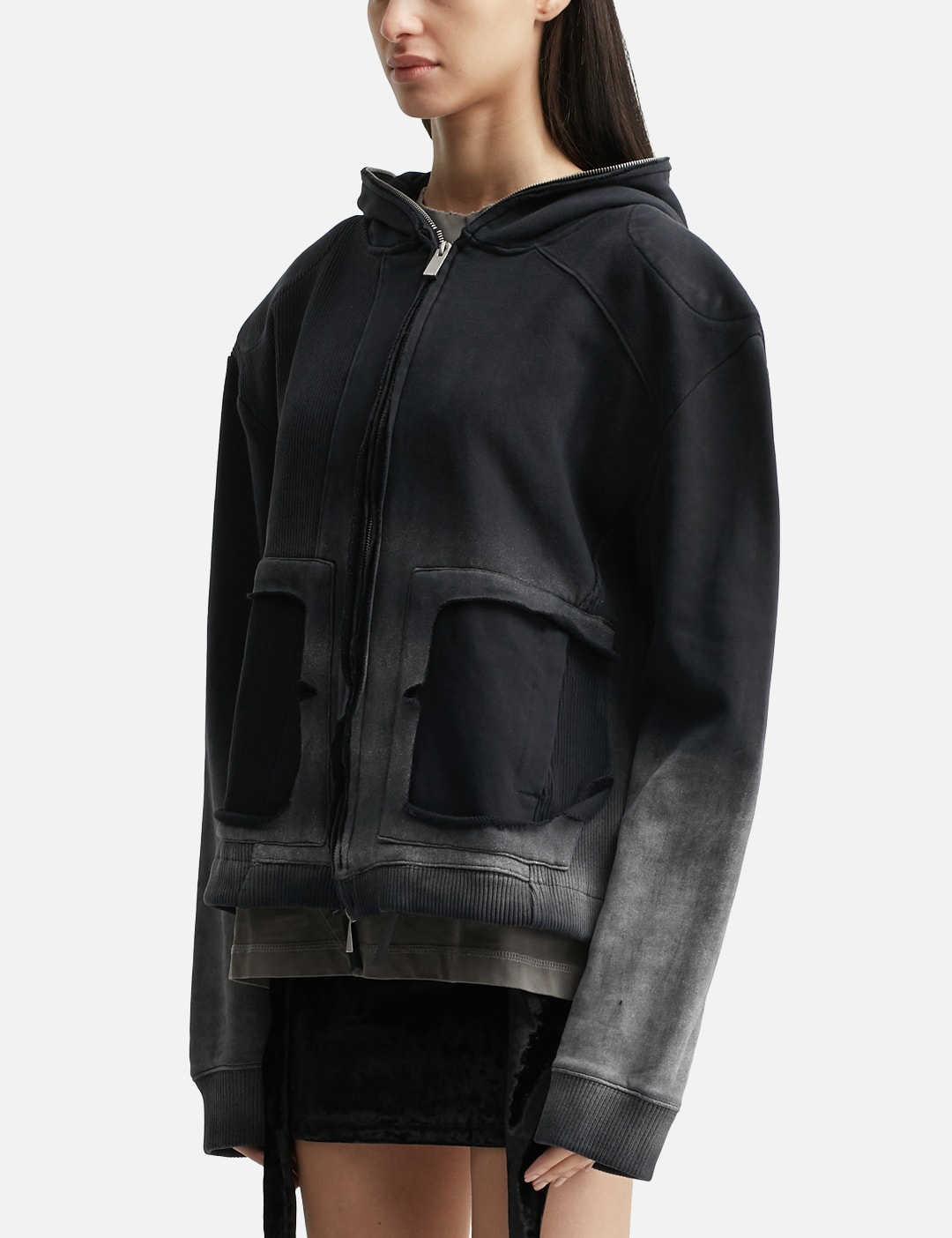 Panelled Padded Zipped Grey Hoodie view 14