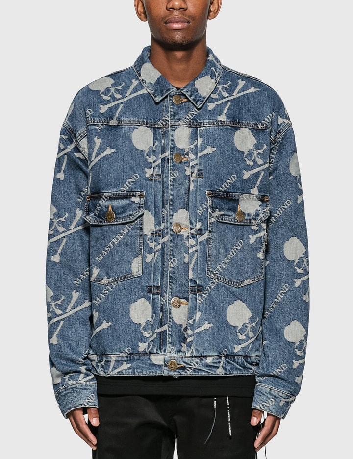 mastermind WORLD Blue Denim Monogram Trucker Jacket MASTERMIND WORLD