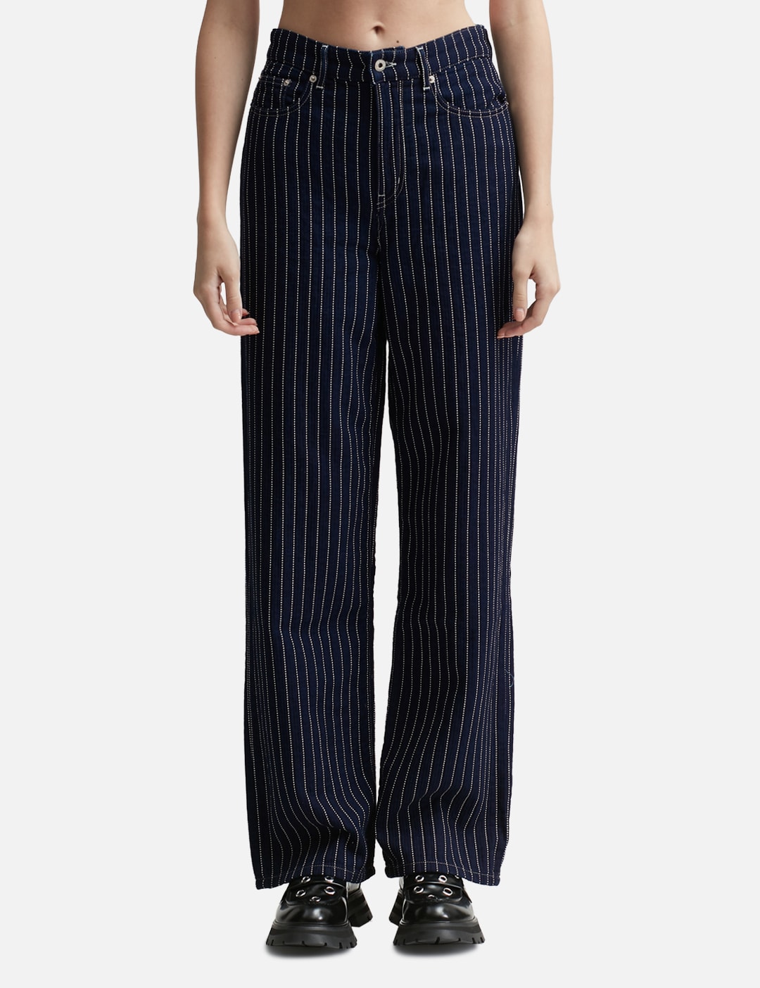 'Kenzo Sashiko Stitch' Wide-Leg Jeans
