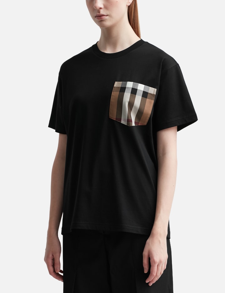 Shop Burberry Check Pocket Cotton Oversized T-shirt In Black