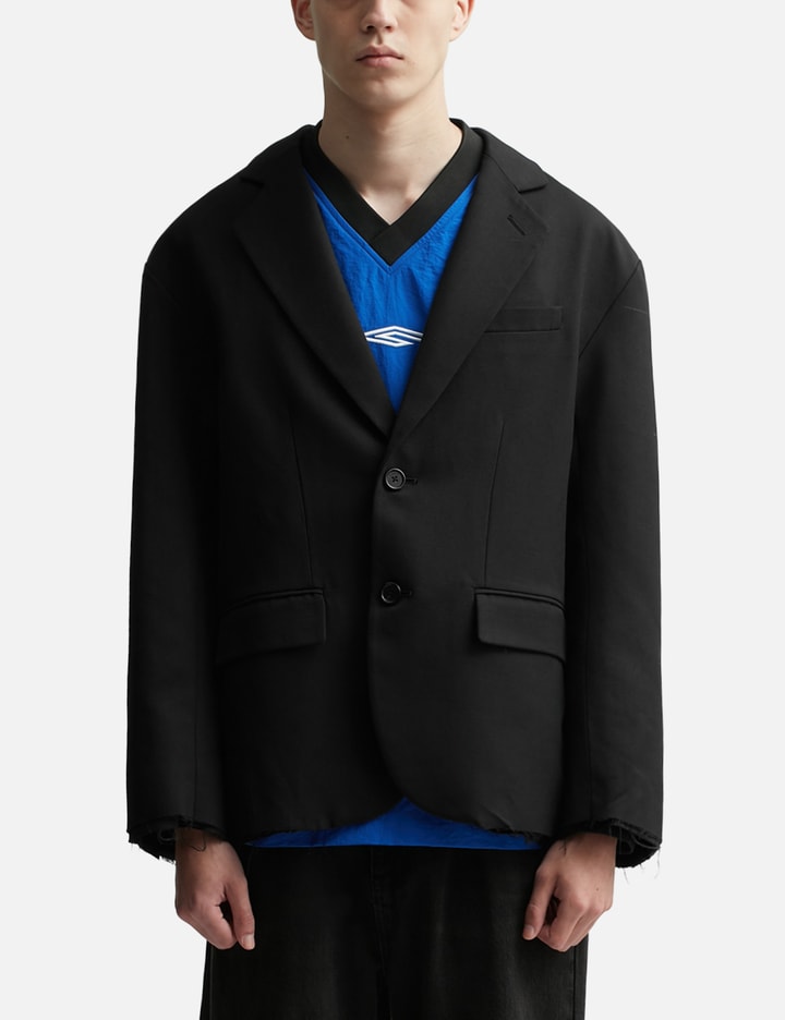 Black Wool Gabardine Oversized Demolished Blazer Placeholder Image