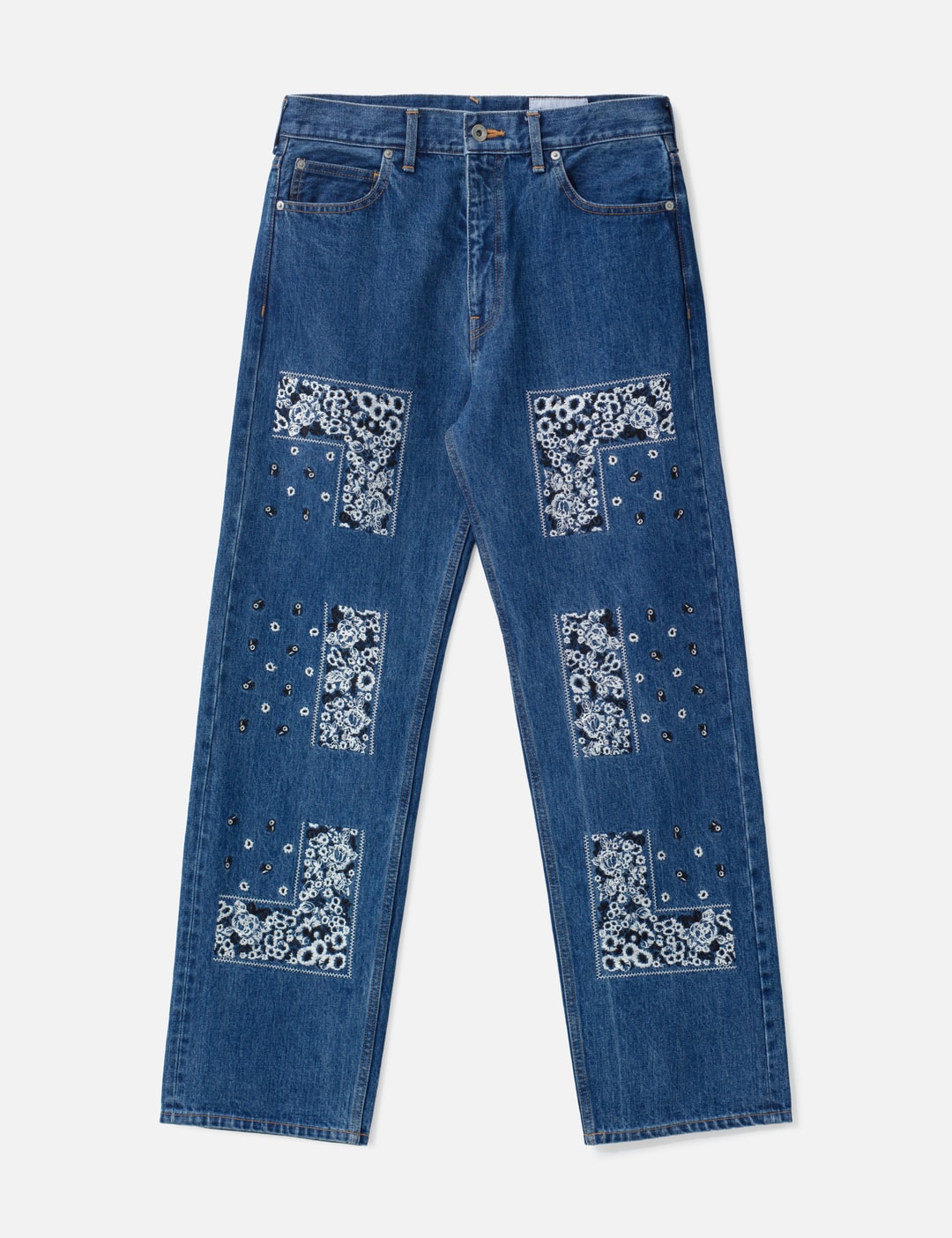 Nòmarhythm Textile Bandana Embroidery Denim Pants In Blue