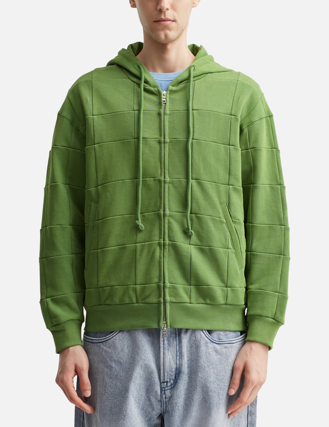Green Patchwork Zip Up Hoodie view 12