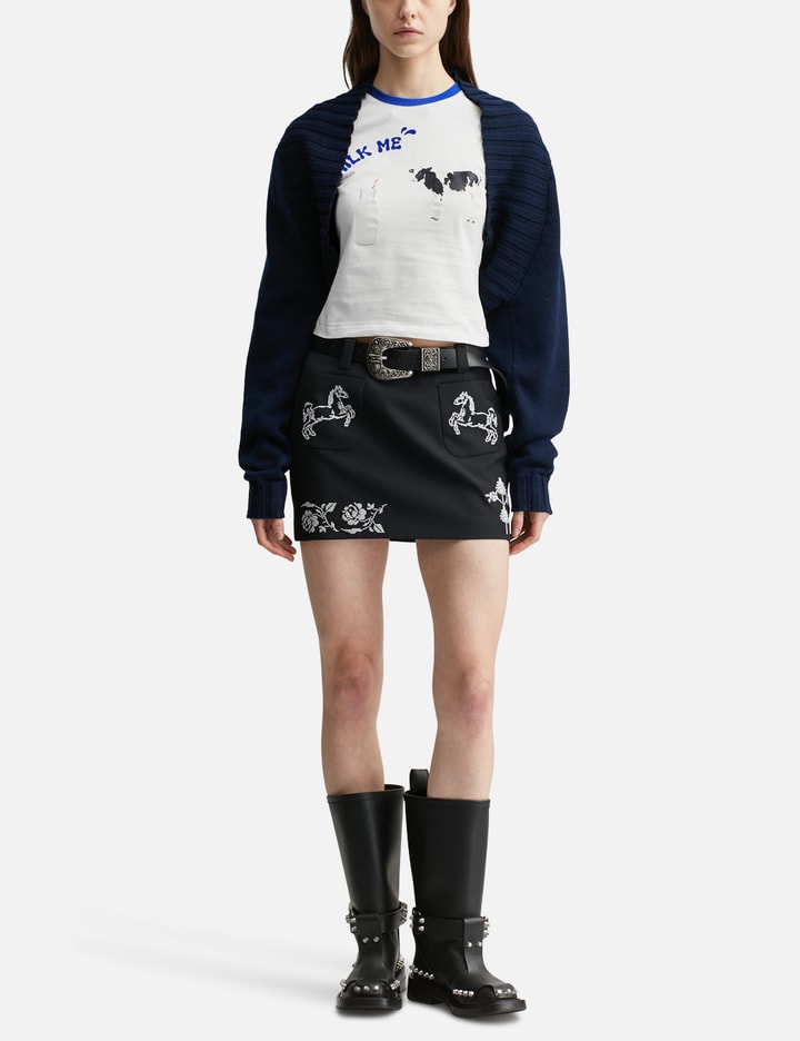 MARKGONG Black Cross Stitch Embroidered Skirt With Detachable Belt