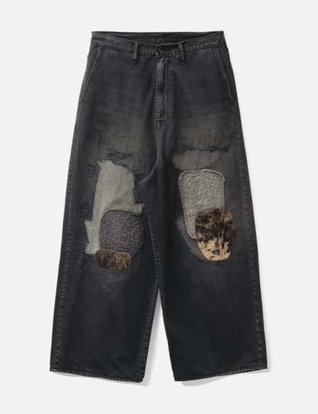 Kapital Katsuragi Port Straight-Leg Patchwork Distressed Cotton-Twill Trousers