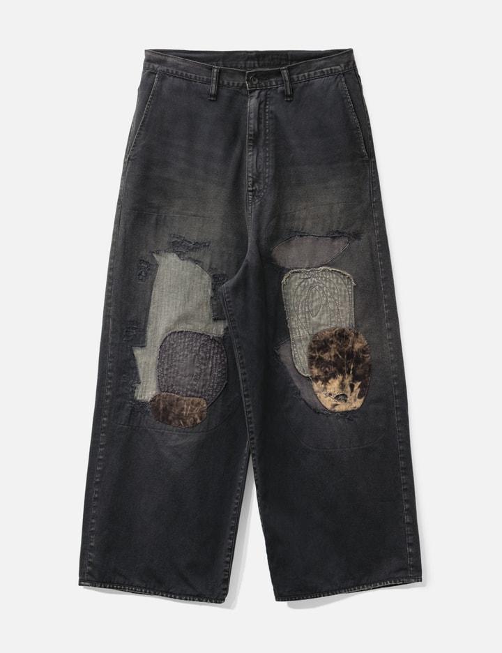 Katsuragi Port Straight-Leg Patchwork Distressed Cotton-Twill Trousers Placeholder Image