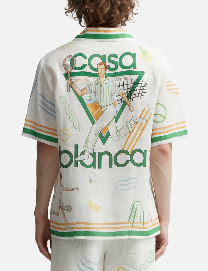 Shop Casablanca Tennis Play Short Sleeve Linen Shirt In White