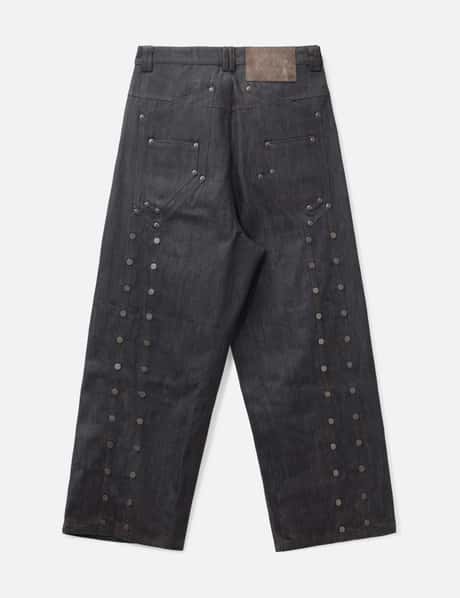 "Devlin" Studded Waxed Japanese Raw Denims In Blue view 8