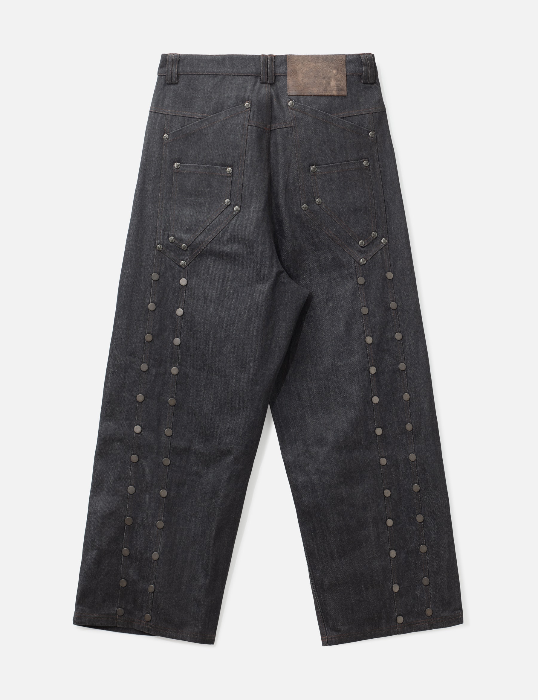 "Devlin" Studded Waxed Japanese Raw Denims In Blue view 17