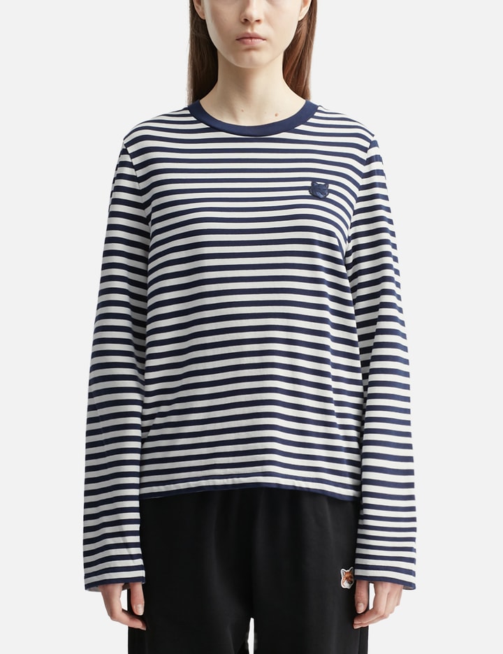 Maison Kitsuné Bold Fox Head Patch Multi Stripes Regular Ls T-shirt In Multi