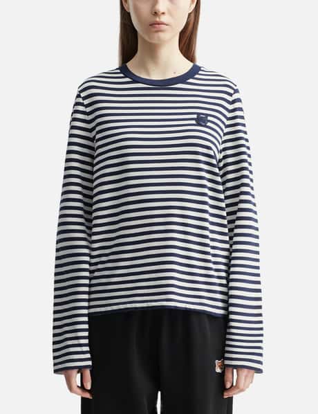 Maison Kitsuné Bold Fox Head Patch Multi Stripes Regular LS T-shirt