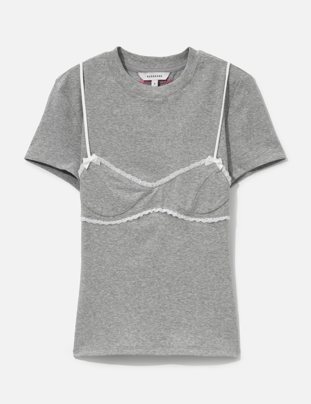 Grey Lace-Trim Bralette Detail T-Shirt view 7