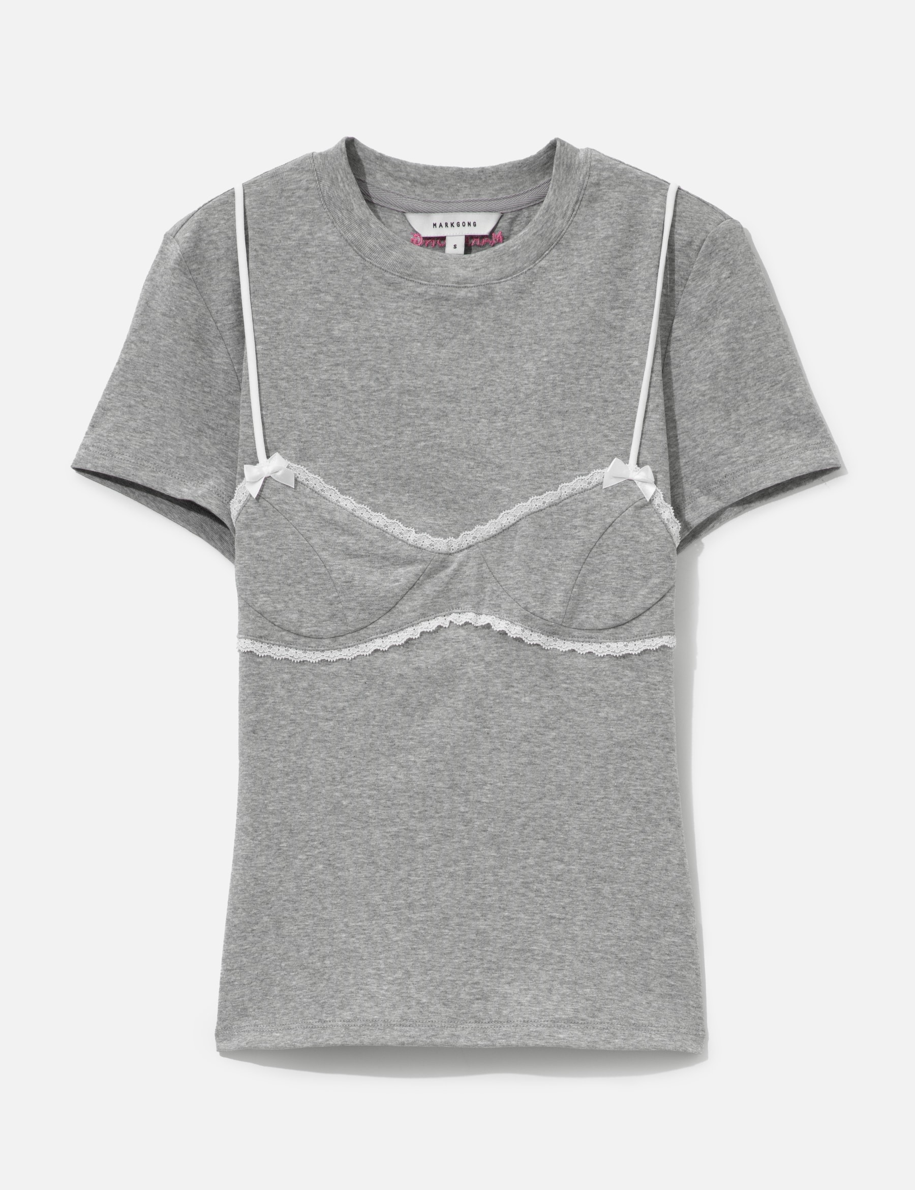 Grey Lace-Trim Bralette Detail T-Shirt view 16