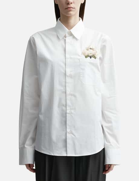 3.Paradis White Flowers Pocket Button Shirt