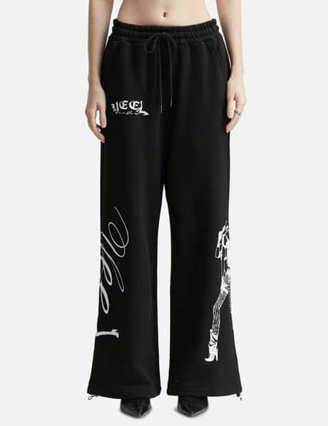 YEEL Cowgirl Print Wide Sweatpants Black