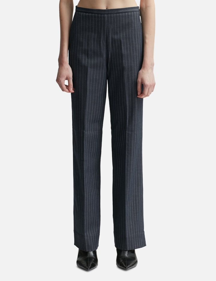 Ganni Striped Straight Trousers In Grey