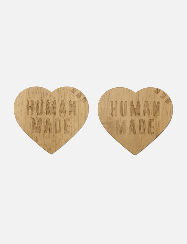 Shop Human Made Heart Wood Coaster Set 2p In Beige