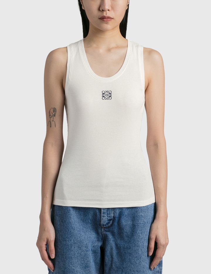 Loewe Anagram-embroidered Ribbed-knit Tank Top In White
