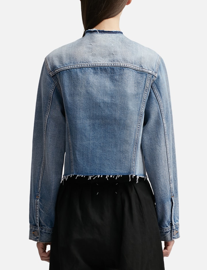 Cropped Collarless Denim Jacket Placeholder Image