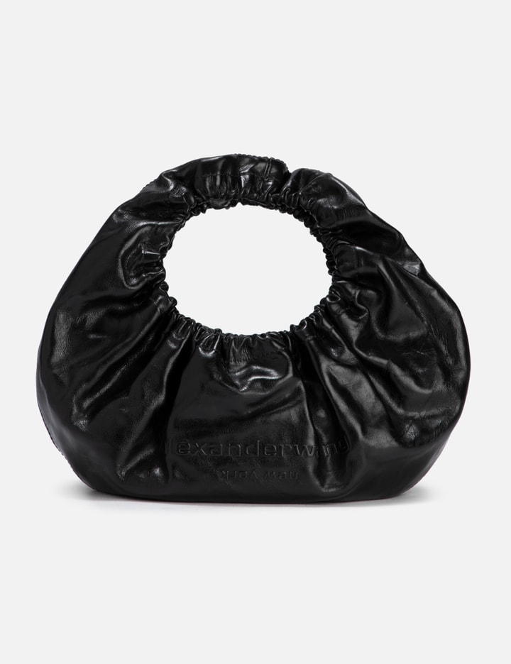 Alexander Wang Crescent Small Crackle Patent Leather Handle Bag In Black