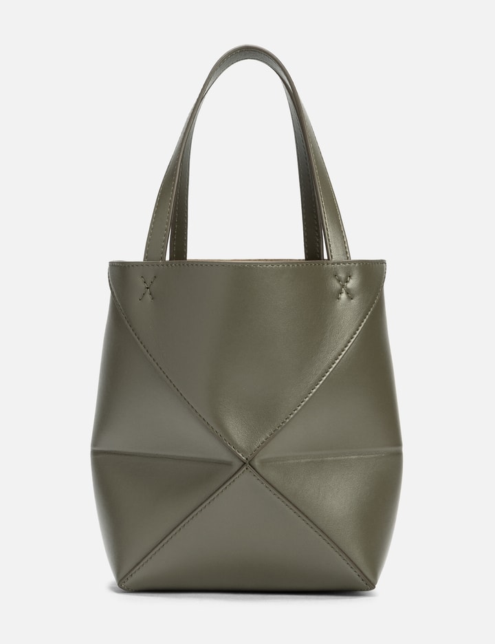 Loewe Mini Puzzle Fold Tote In Shiny Calfskin In Green