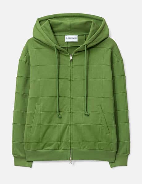 Glass Cypress Green Patchwork Zip Up Hoodie