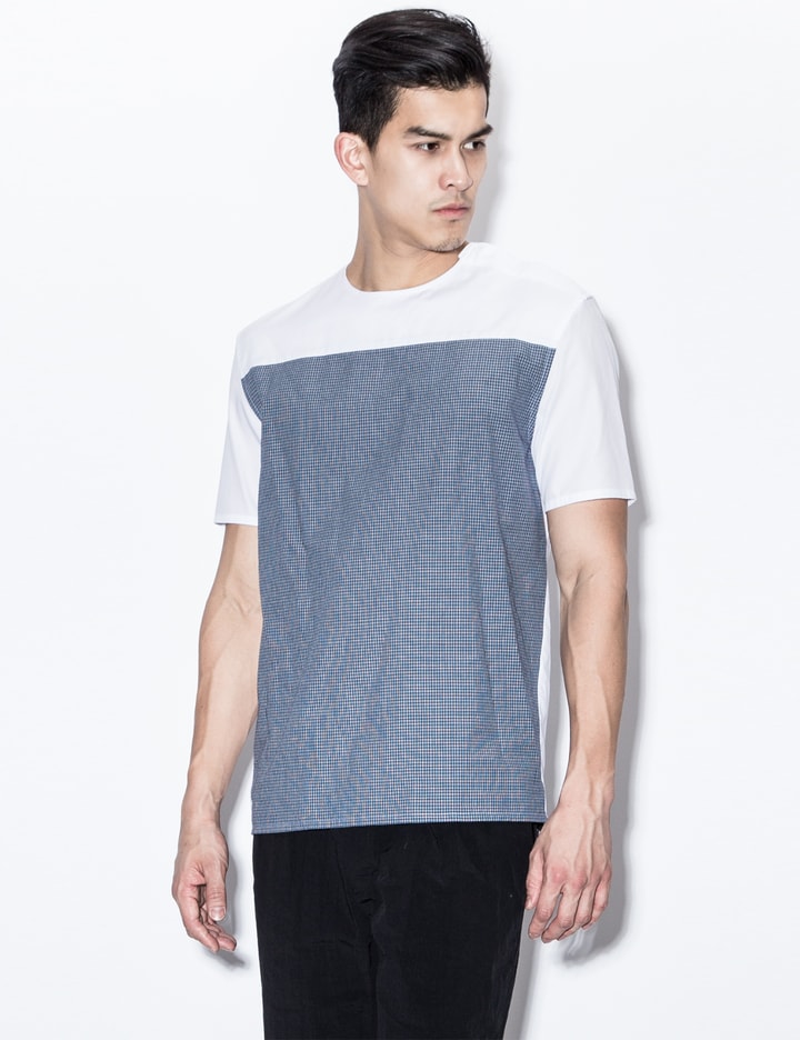 White/Blue T-Shirt with Buttons on Shoulders Placeholder Image