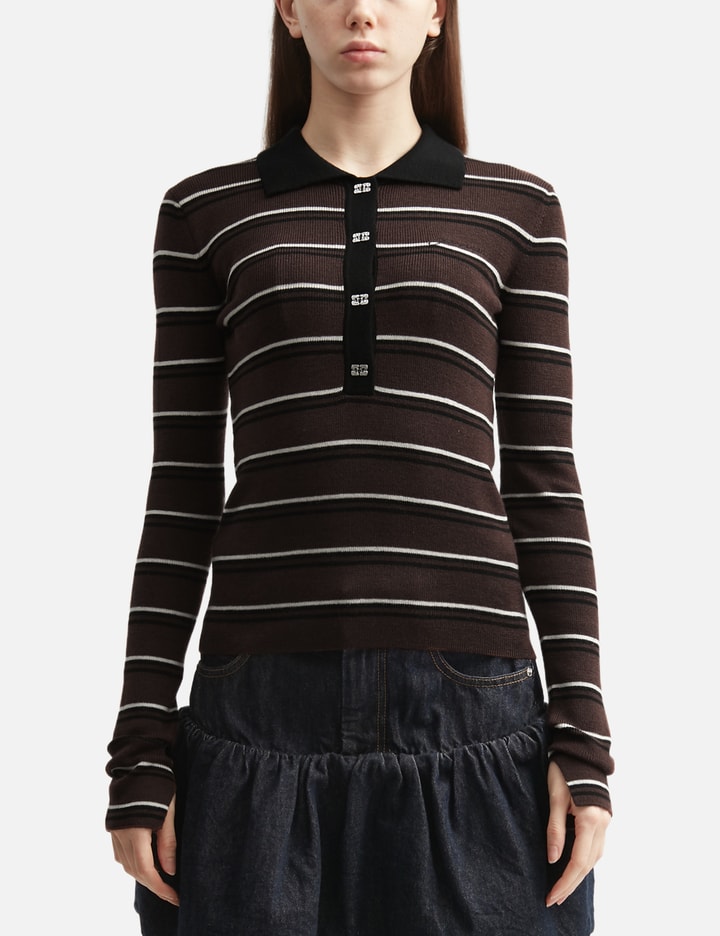 Ganni Polo Shirt In Striped Merino