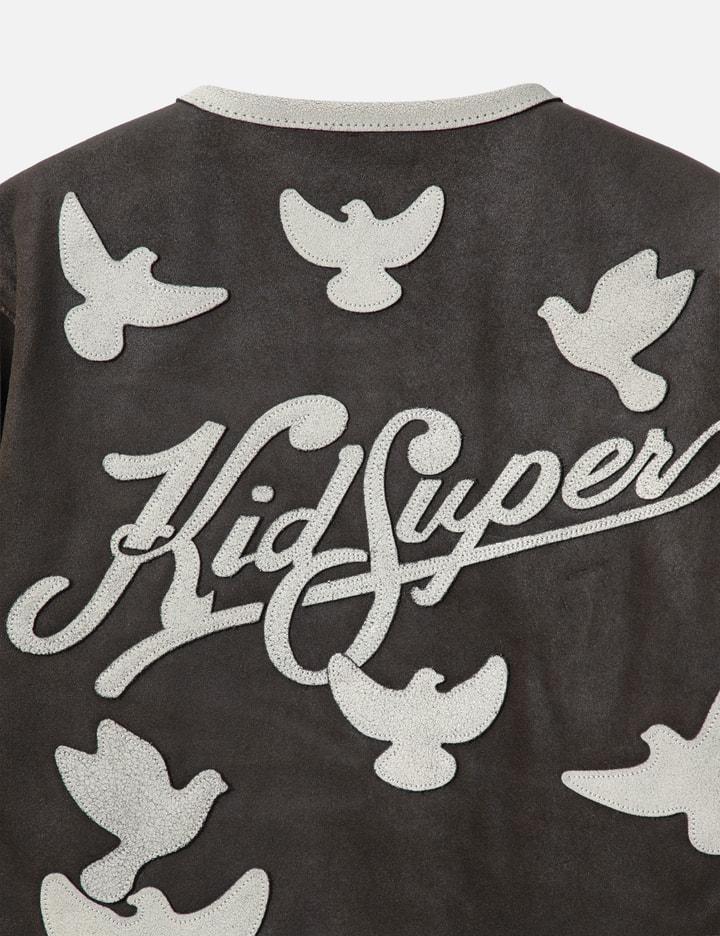KidSuper Doves Distressed Leather Moto Jacket