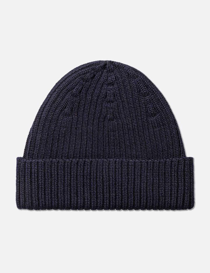 Maison Kitsuné Bold Fox Head Patch Ribbed Beanie In Blue