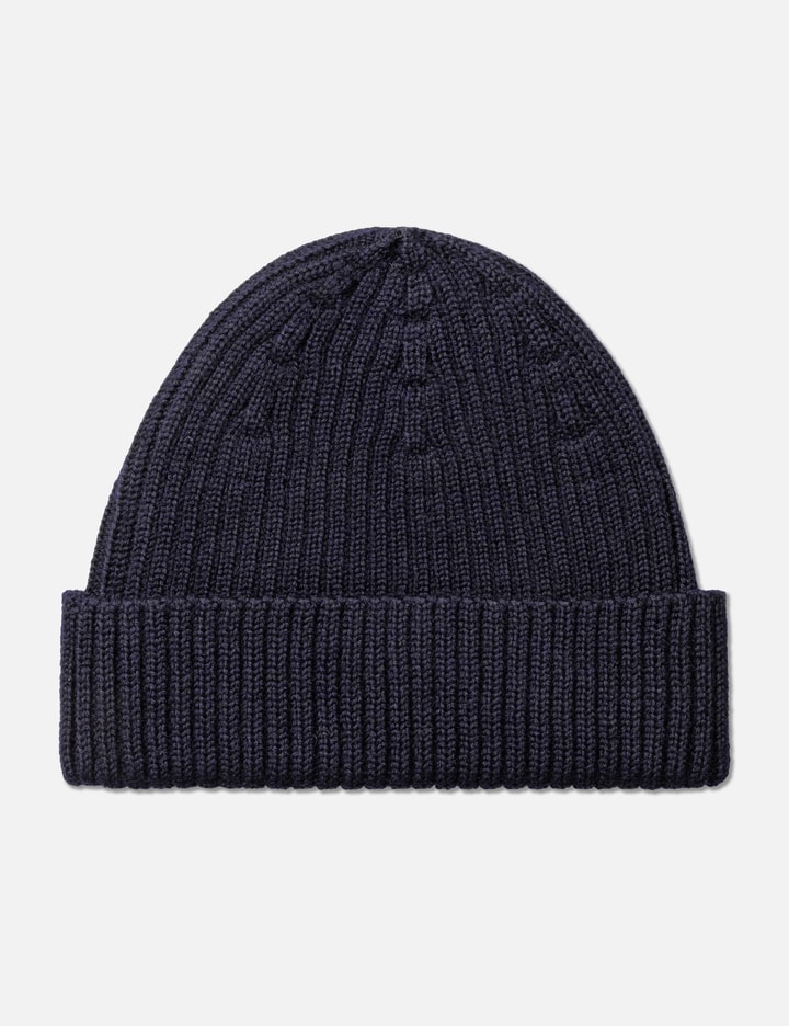 Shop Maison Kitsuné Bold Fox Head Patch Ribbed Beanie In Blue