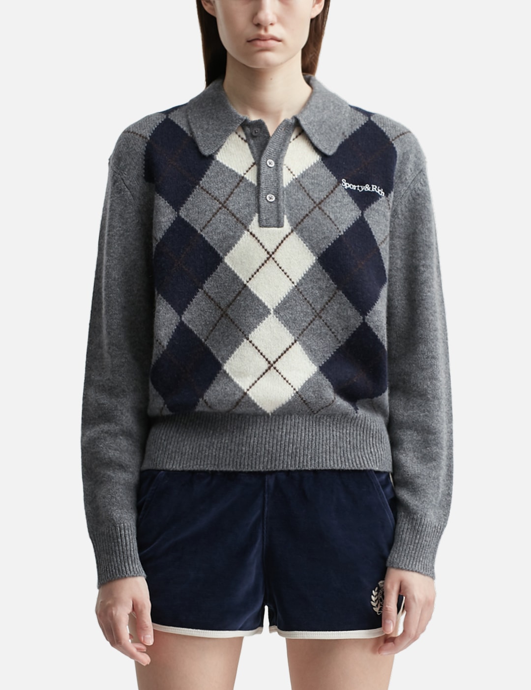 Serif Logo Argyle Cashmere Polo