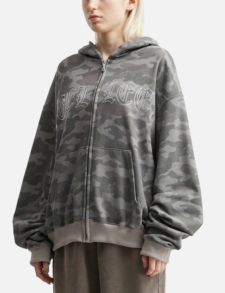 Studded Zip-up Hoodie Oversized Camo Placeholder Image