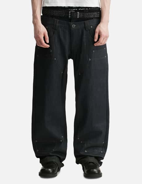 "Gideon" Double-Layered Workpants In Japanese Raw Blue Denim view 10
