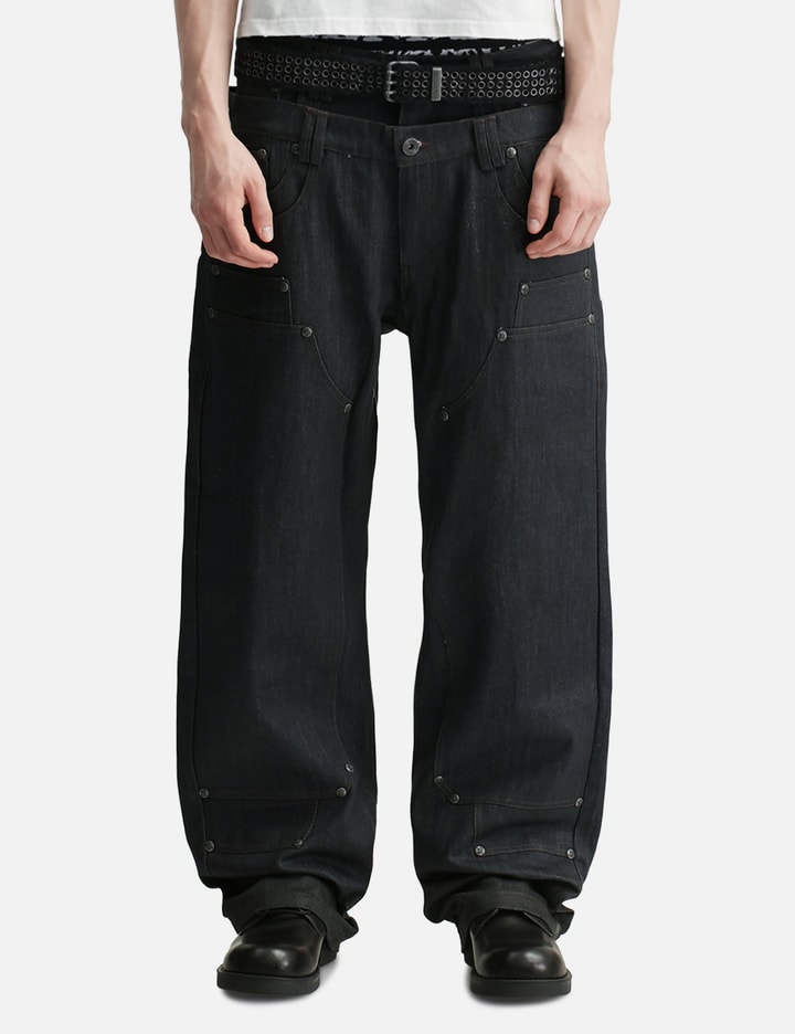 "Gideon" Double-Layered Workpants In Japanese Raw Blue Denim view 3