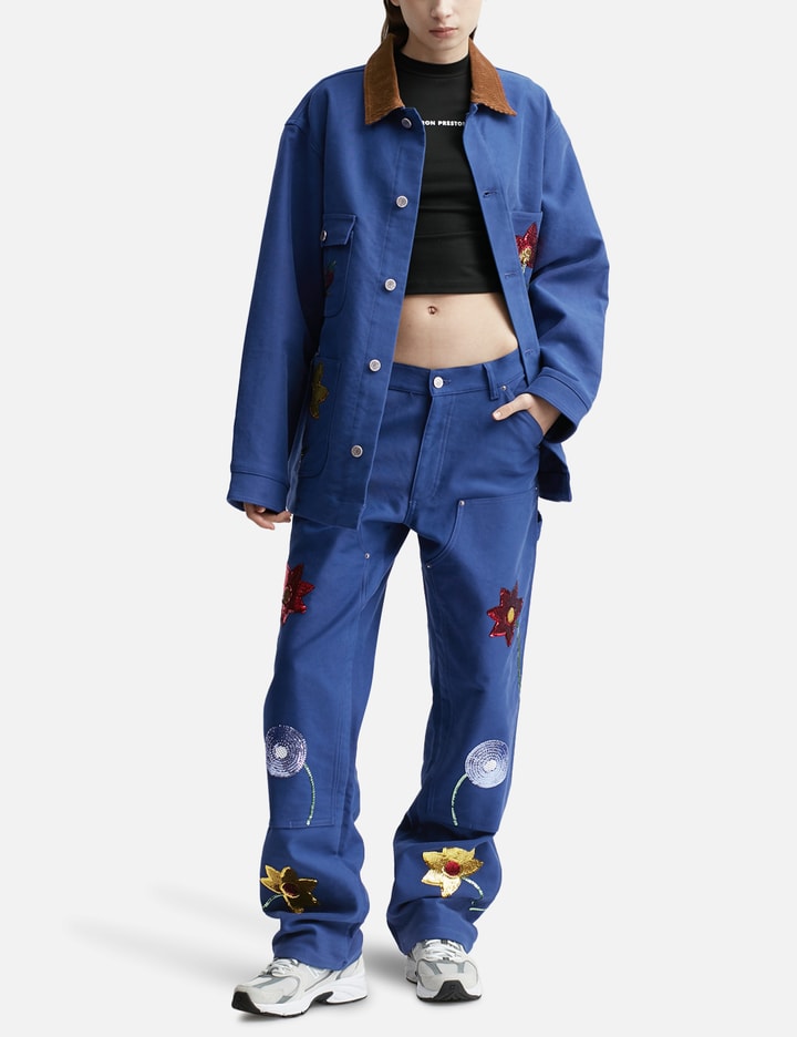 Sequin Embroidered Flowers Workwear Denim Chore Coat Placeholder Image