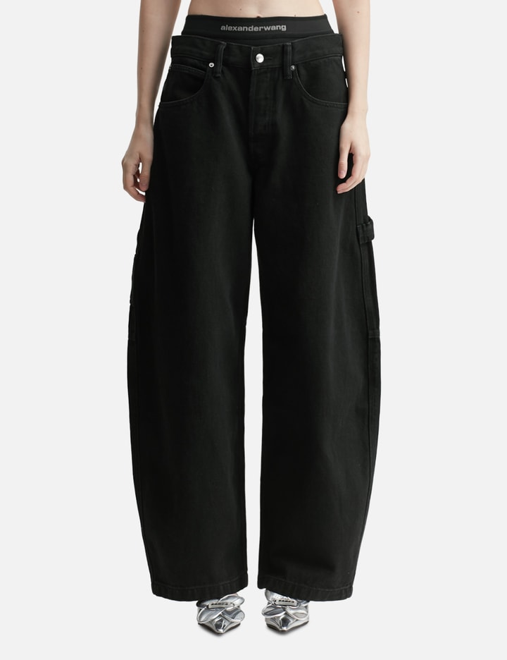 Prestyled Mid Rise Oversized Jean With Logo Elastic
