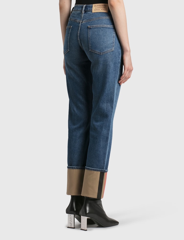 Straight Fit Striped Cuff Washed Jeans Placeholder Image