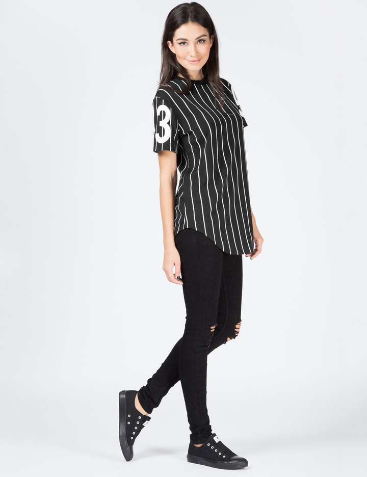 Black 93 Pinstripe Scallop T-Shirt Placeholder Image