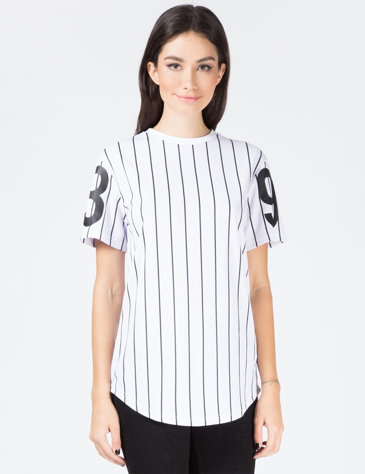 White 93 Pinstripe Scallop T-Shirt Placeholder Image