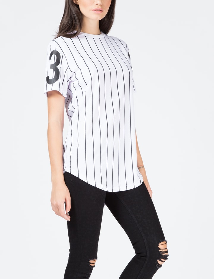 White 93 Pinstripe Scallop T-Shirt Placeholder Image