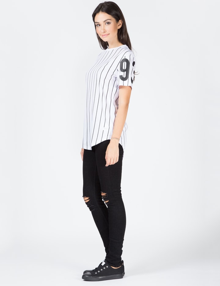 White 93 Pinstripe Scallop T-Shirt Placeholder Image