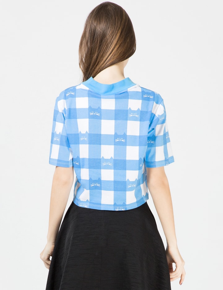 Blue Cat Gingham Crop T-Shirt Placeholder Image