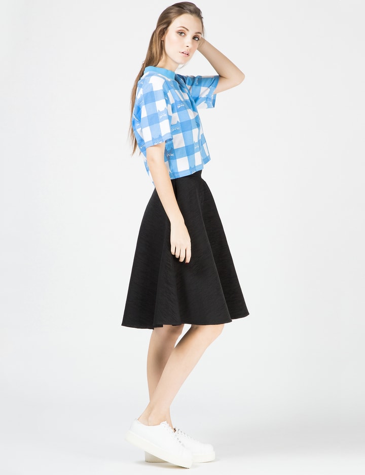 Blue Cat Gingham Crop T-Shirt Placeholder Image