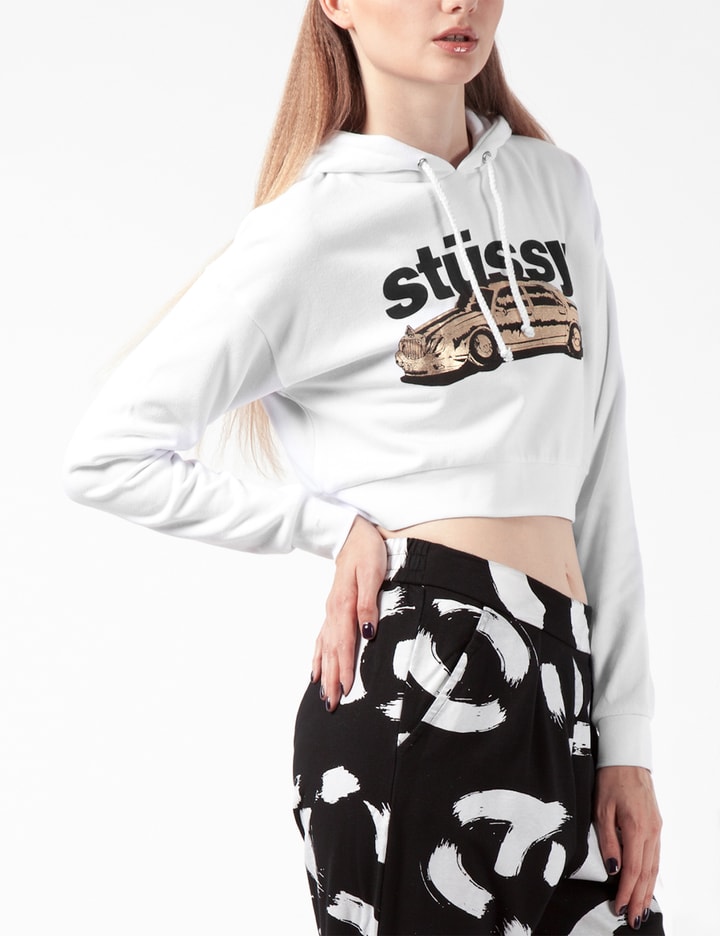 White Stussy Car Cropped Hoodie Placeholder Image