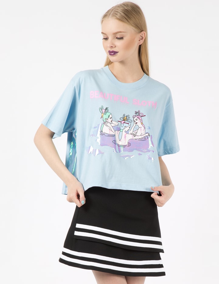 Blue Beautiful Sloth Panel Cropped T-Shirt Placeholder Image