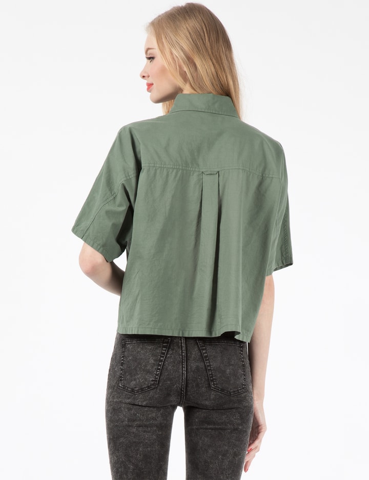 Army Green Batiste Cropped Button Up Shirt Placeholder Image