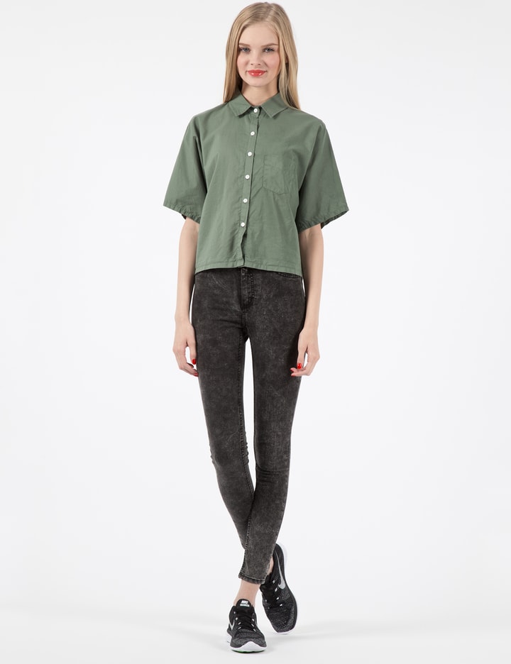Army Green Batiste Cropped Button Up Shirt Placeholder Image