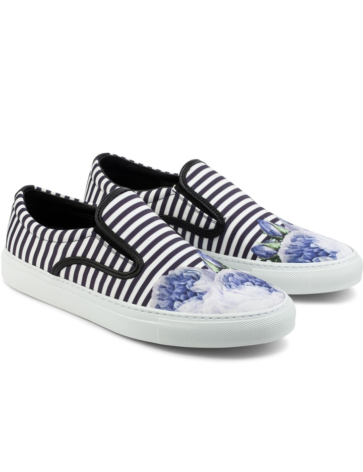 Mother of Pearl - Pinstripe Blue Achilles Satin Base Pumps 