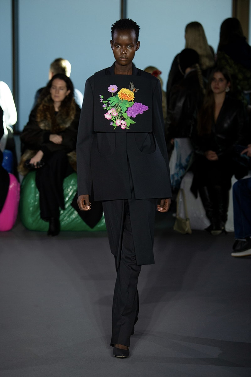 Christopher Kane Presents Motifs From His Youth for FW23 london fashion week runway show collection floral womenswear dresses skirts